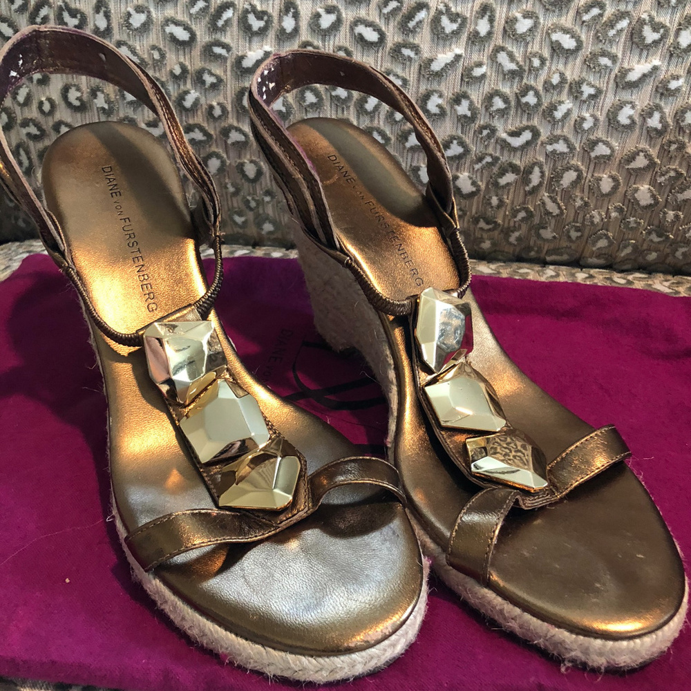 DVF Gold Wedge Espadrille Sandal